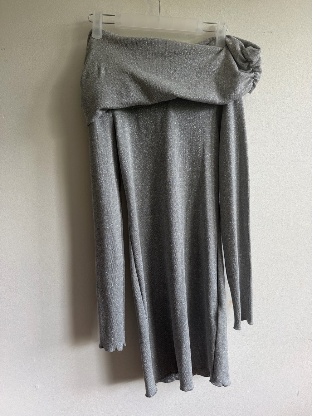 Silver Off-Shoulder Metallic Knit top
